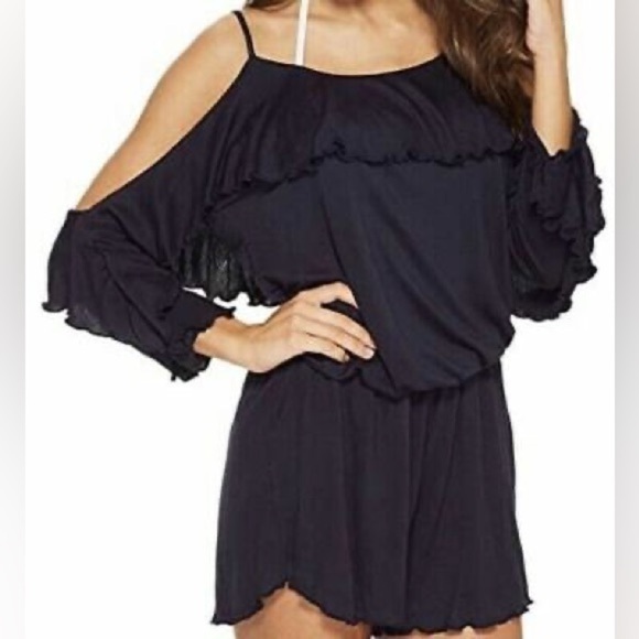 Navy Blue Cold Shoulder Romper - Picture 1 of 8
